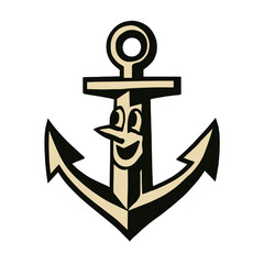 Cartoon anchor character smiling in vintage style  