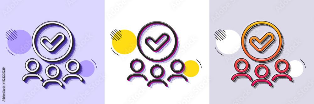 Aufkleber approved group line icon. halftone dotted pattern. gradient icon with grain shadow. accepted team si