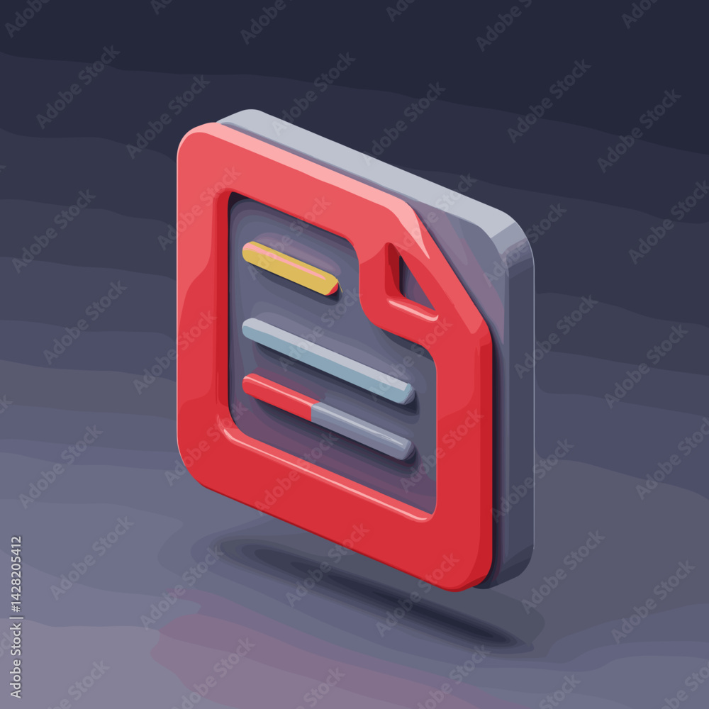 Poster 3d icon of document with color bars on dark background