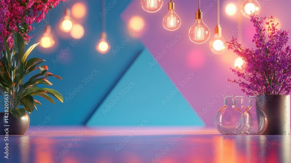 Aufkleber stylish lighting setup with triangular reflections and glowing bulbs