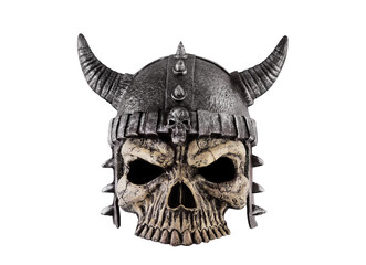 Human skull with horned helmet isolated on white background with clipping path