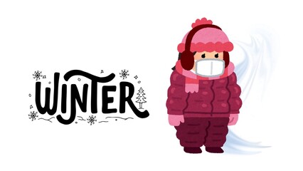 Beautiful winter illustration with snow-covered trees, frosty landscape, and cold atmosphere on white background.