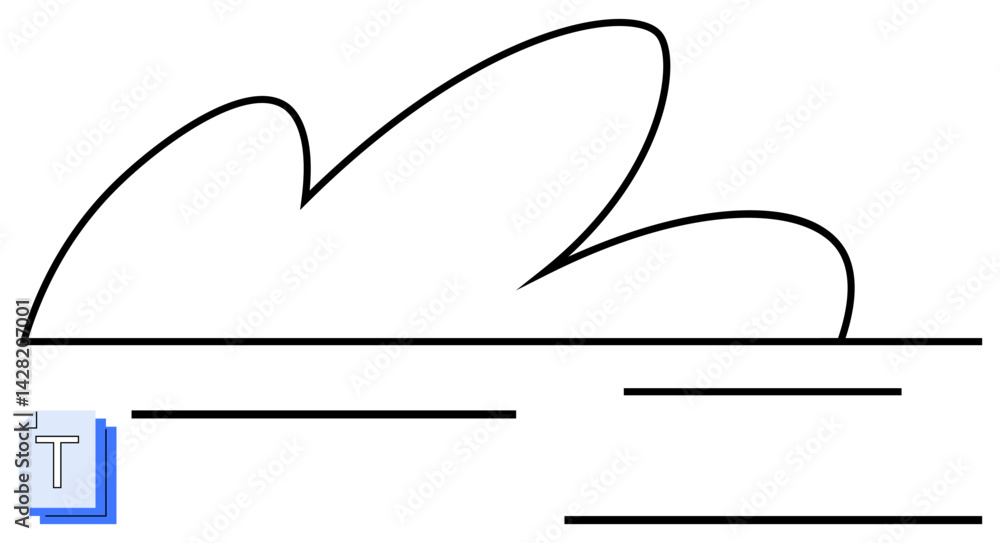 Poster abstract cloud drawn with curved lines above straight horizontal lines suggesting landscape or text.