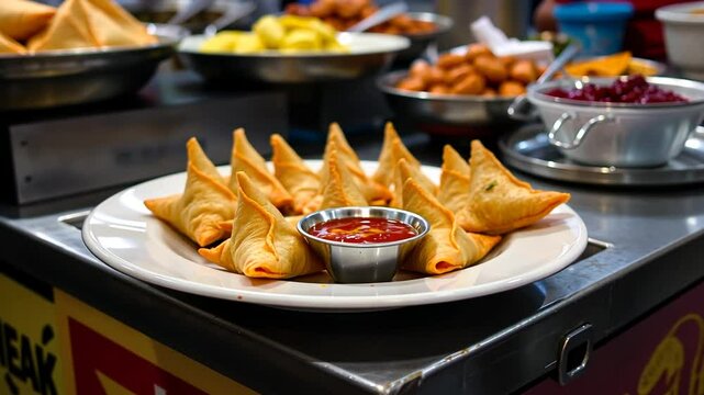 Delicious Samosas Plate with Spicy Sauce, A Culinary Journey into Authentic Indian Cuisine