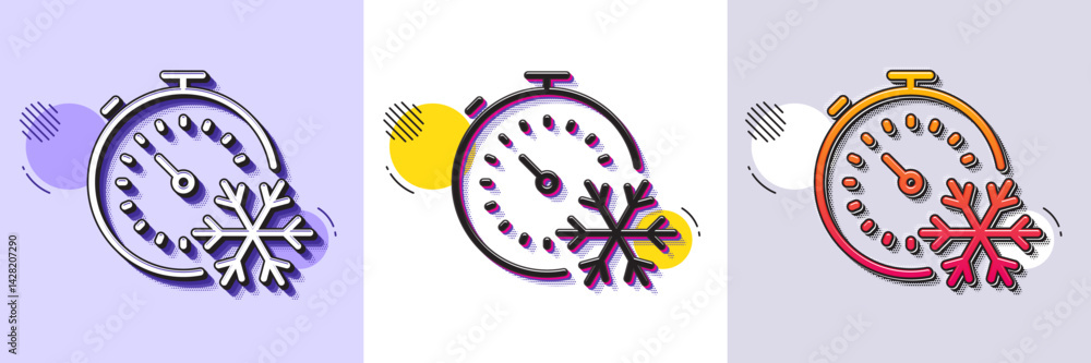 Poster freezing timer line icon. halftone dotted pattern. gradient icon with grain shadow. ac cold temperat