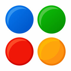 Four glossy button, green, blue, orange and red vector on white background.