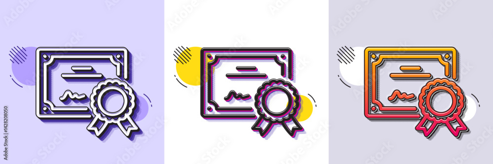 Poster certificate line icon. halftone dotted pattern. gradient icon with grain shadow. certified document 