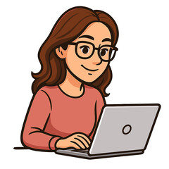 Woman with glasses working on laptop in home office  