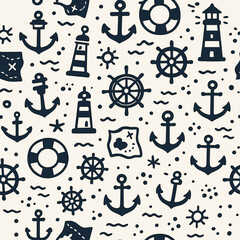 Nautical Patterns in Monochrome Style Representing Adventure  