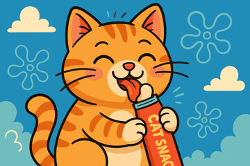Playful Cat Enjoying Snacks Under a Blue Sky  