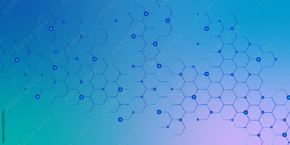 Poster hexagonal abstract metal background design. abstract background design. hexagons pattern on blue bac
