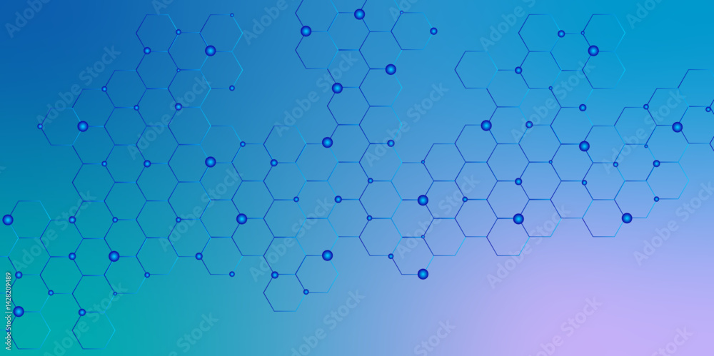 Poster hexagonal abstract metal background design. abstract background design. hexagons pattern on blue bac