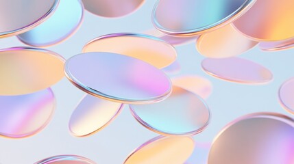 Obraz premium Holographic, pastel-hued discs float in a soft, ethereal background.