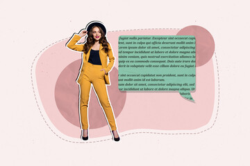 Art image full zine photo collage of happy girl guy receive notification dialogue chatting icon...