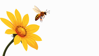 Bee hovering near vibrant yellow flower, nature's beauty