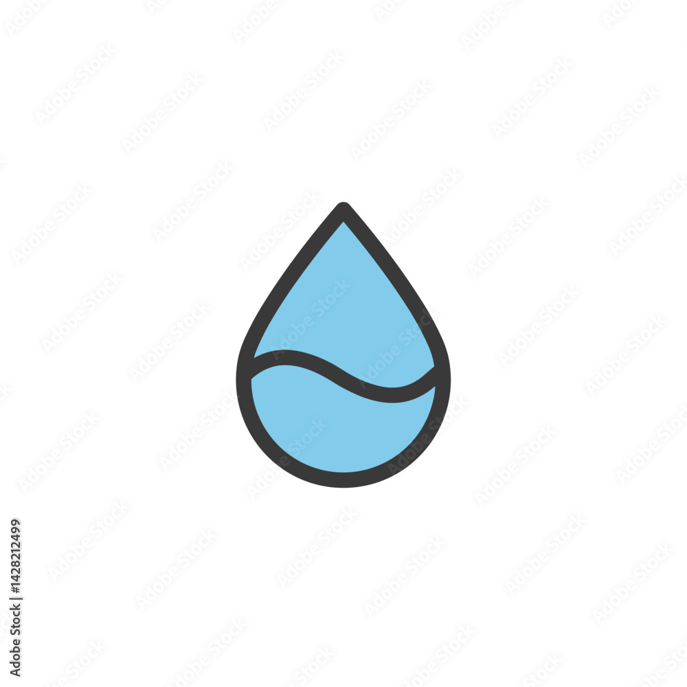 Poster water drop icon representing fluidity in minimalistic style