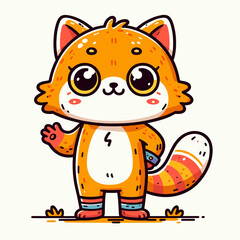 Obraz premium Cute cartoon fox character waving in colorful style 