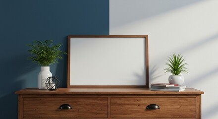 Modern Bedroom Nightstand Mockup with Empty Frame