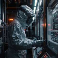 Futuristic hazmat technician work