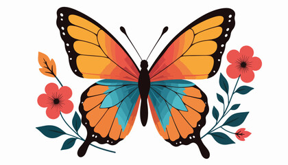 Obraz premium Vibrant butterfly surrounded by abstract flowers, nature's beauty