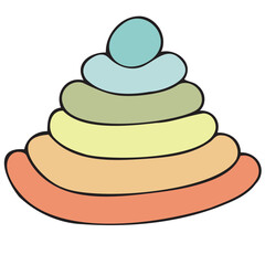 children s educational pyramid for playing different colors of the rainbow, vector cute colored children s element in doodle style with black outline, delicate colors