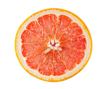 Fresh red grapefruit cross-section, isolated on transparent cutout background