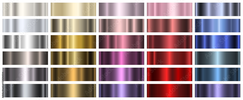 Poster a set of metallic gradients on a white background. a collection of gradients of different colors. me