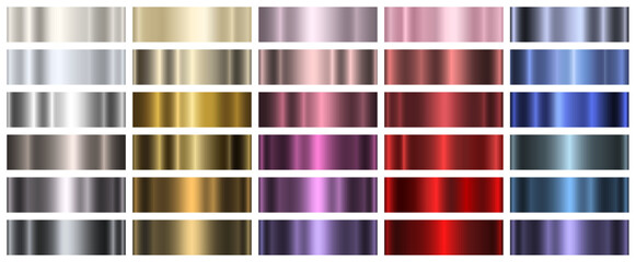 A set of metallic gradients on a white background. A collection of gradients of different colors. Metallic texture, shiny background. Vector EPS 10.