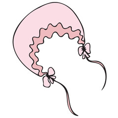 cute pink lace bonnet for little girl, vector cute colored children s element in doodle style with black outline, delicate colors