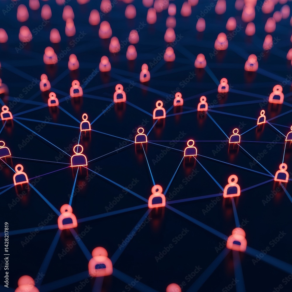 Aufkleber digital network of connected user icons in vibrant colors.