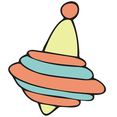 top, spinning top, children s toy, cute children s, vector cute colored children s element in doodle style with black outline, delicate colors