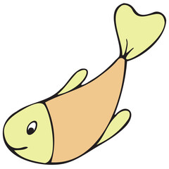 little goldfish for bathing in the bath and playing with water, vector cute colored children s element in doodle style with black outline, delicate colors