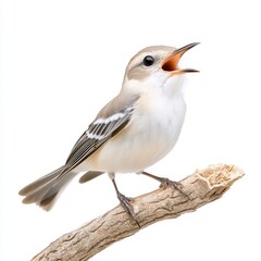Warbling Bird on Branch Close View