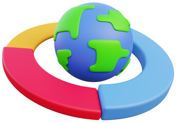 Global Investment Asset Allocation Concept. Asset Allocation Icon. Investment Plan. Wealth Management. Businessman Fund Manager Balance Circle Chart with Globe. Global Allocation. 3D Illustration.