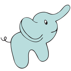 children s little plush elephant with ears, children s toy, vector cute colored children s element in doodle style with black outline, delicate colors