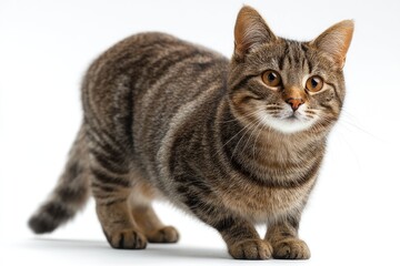 Brown Striped Cat on White Background