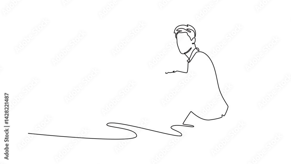 Poster animated self drawing continuous line draw table tennis player ready for game, training or exercise.