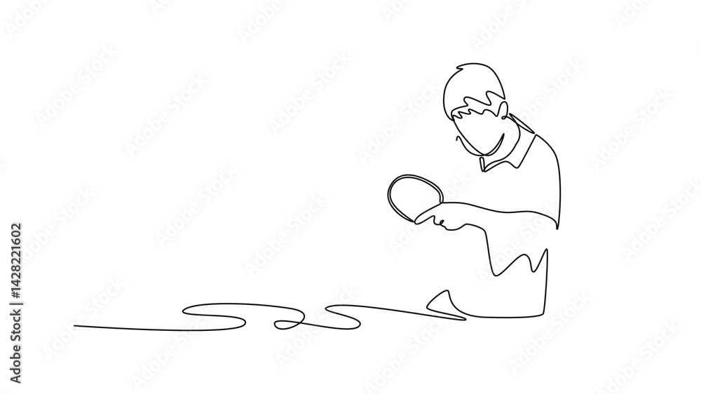 Poster animated self drawing of continuous line draw professional table tennis player get ready to receive 