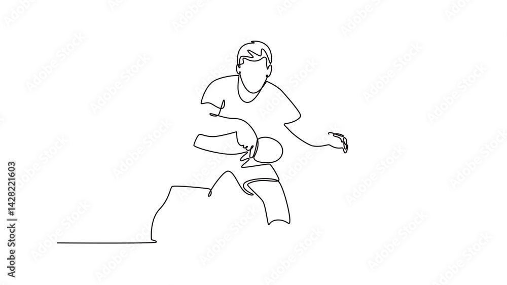 Aufkleber animated self drawing continuous line draw professional table tennis player get ready to receive bal