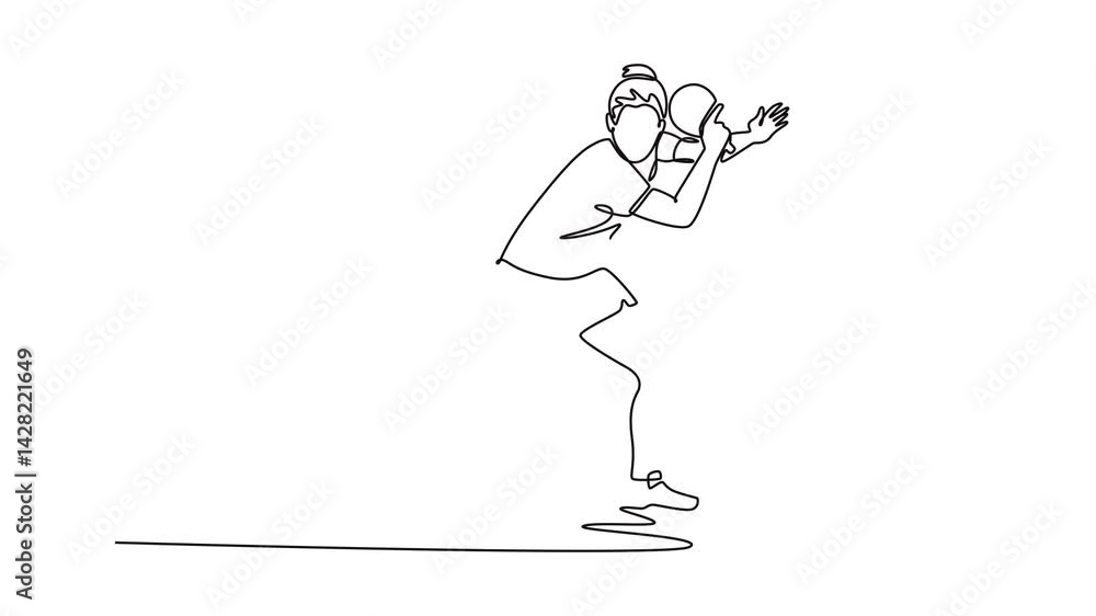 Poster animated self drawing of continuous line draw professional woman table tennis player get ready to re