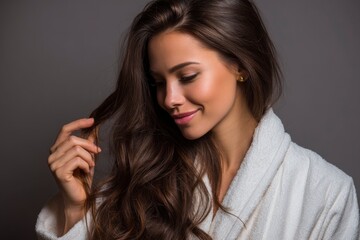 Fototapeta premium Woman with Long Brown Hair in White Robe