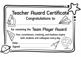 Teacher Appreciation Award Certificate for Kids | Printable Template | Editable PDF | End of Year Gift | Student to Teacher Recognition | Classroom Activity