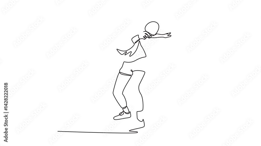 Poster animated self drawing continuous line draw male table tennis player hitting the ball with precision 