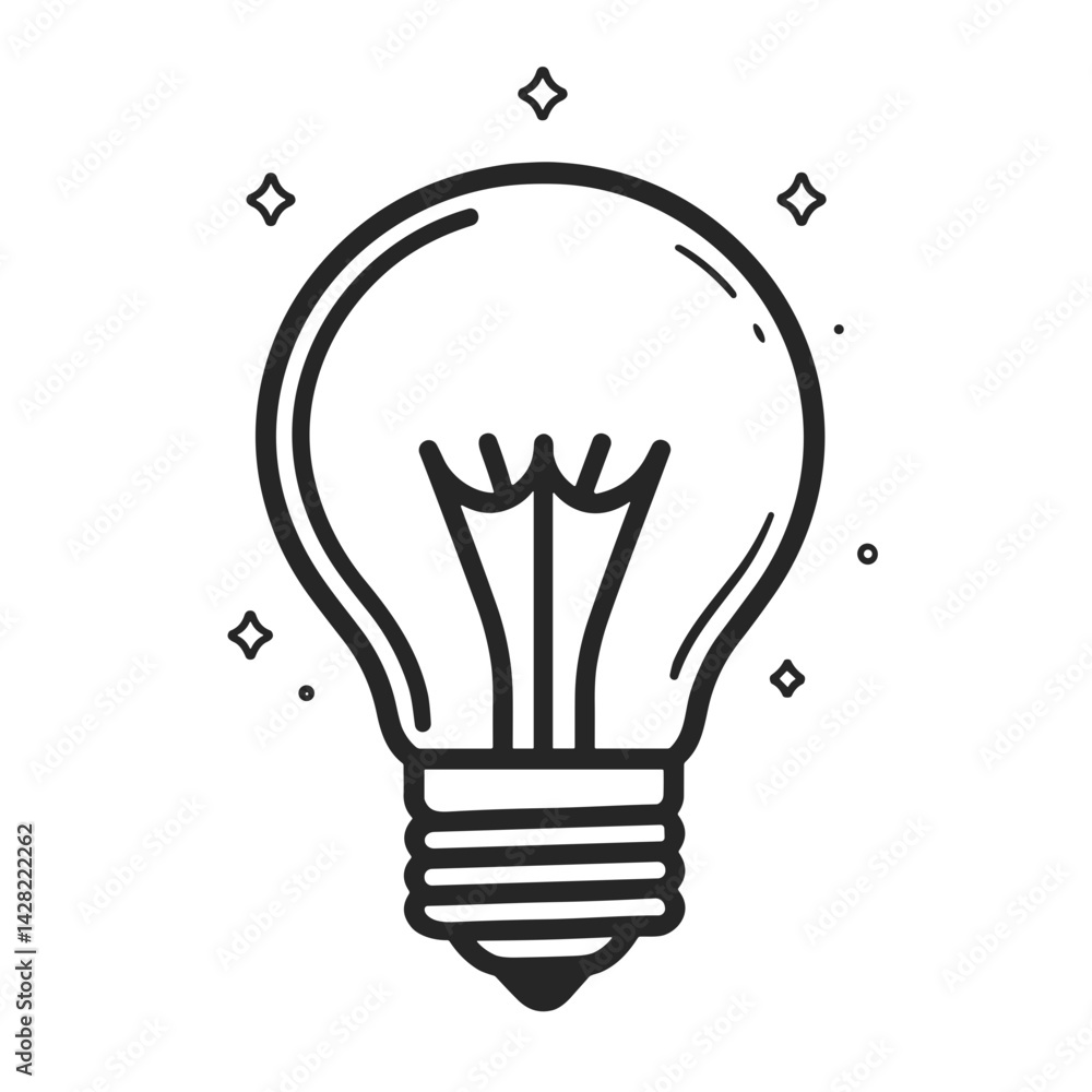 Poster light bulb icon with sparkles in minimalist style