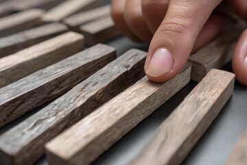 Hand selecting a wooden block