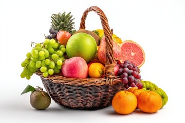 Colorful fruit basket on white background (1)