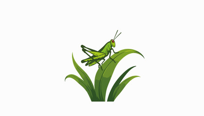 Vivid grasshopper perched on green grass leaf, nature illustration