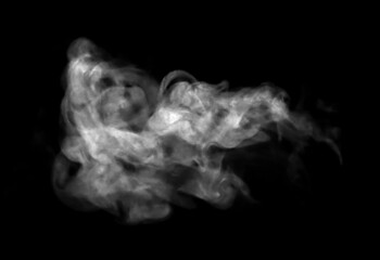 Close-up photo set of incense smoke or abstract white vapor floating on black background. Fog and clouds effect for air pollution design. Smog element.	
