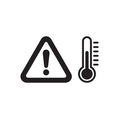 Black and White Icon of a Warning Sign and Thermometer Representing Temperature Alerts, Heat Safety, and Environmental Monitoring Editable Vector Illustration Isolated on a White Background