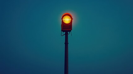 Air Raid Siren on Tall Pole at Dusk – Realistic Photo Evoking Tension, Emergency, and Preparedness in Low Light